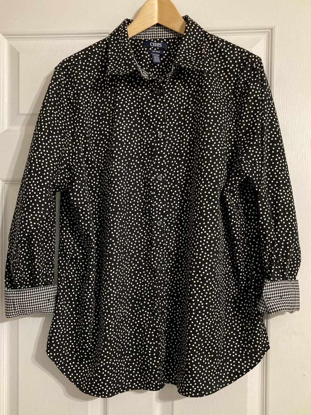 Chaps 100% Cotton Plus Sized Button Up Shirt with Polka Dots